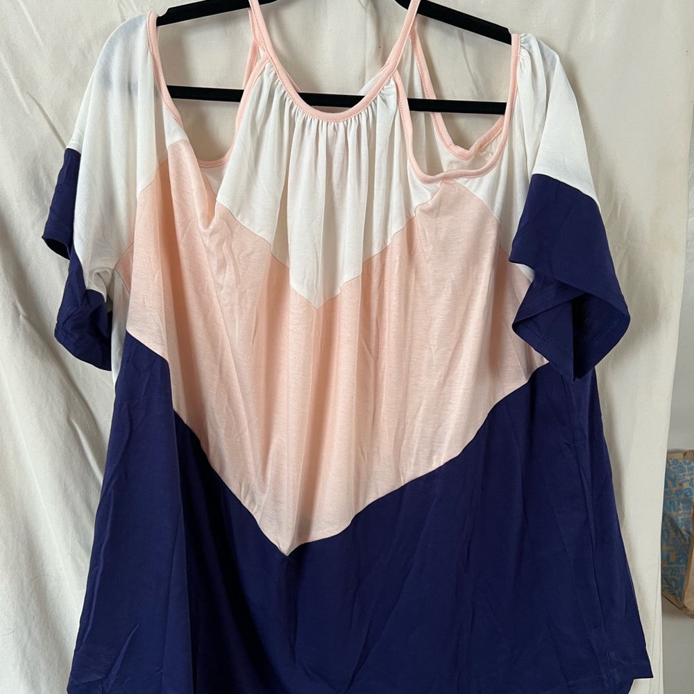 Colorblock Women's Top - Pink, White, and Blue
